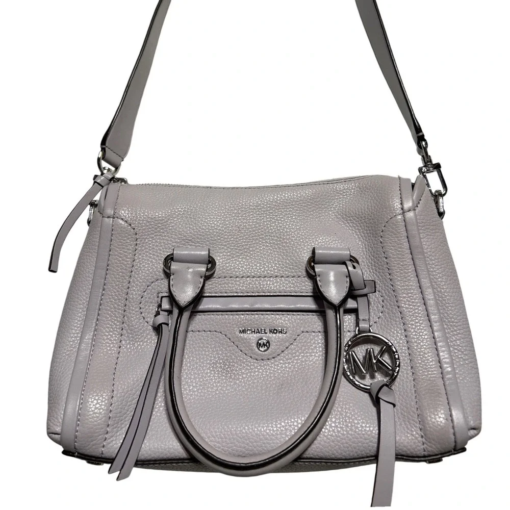 Michael Kors Leather Satchel Handbag Light Purple Shoulder Bag MK Charm‎